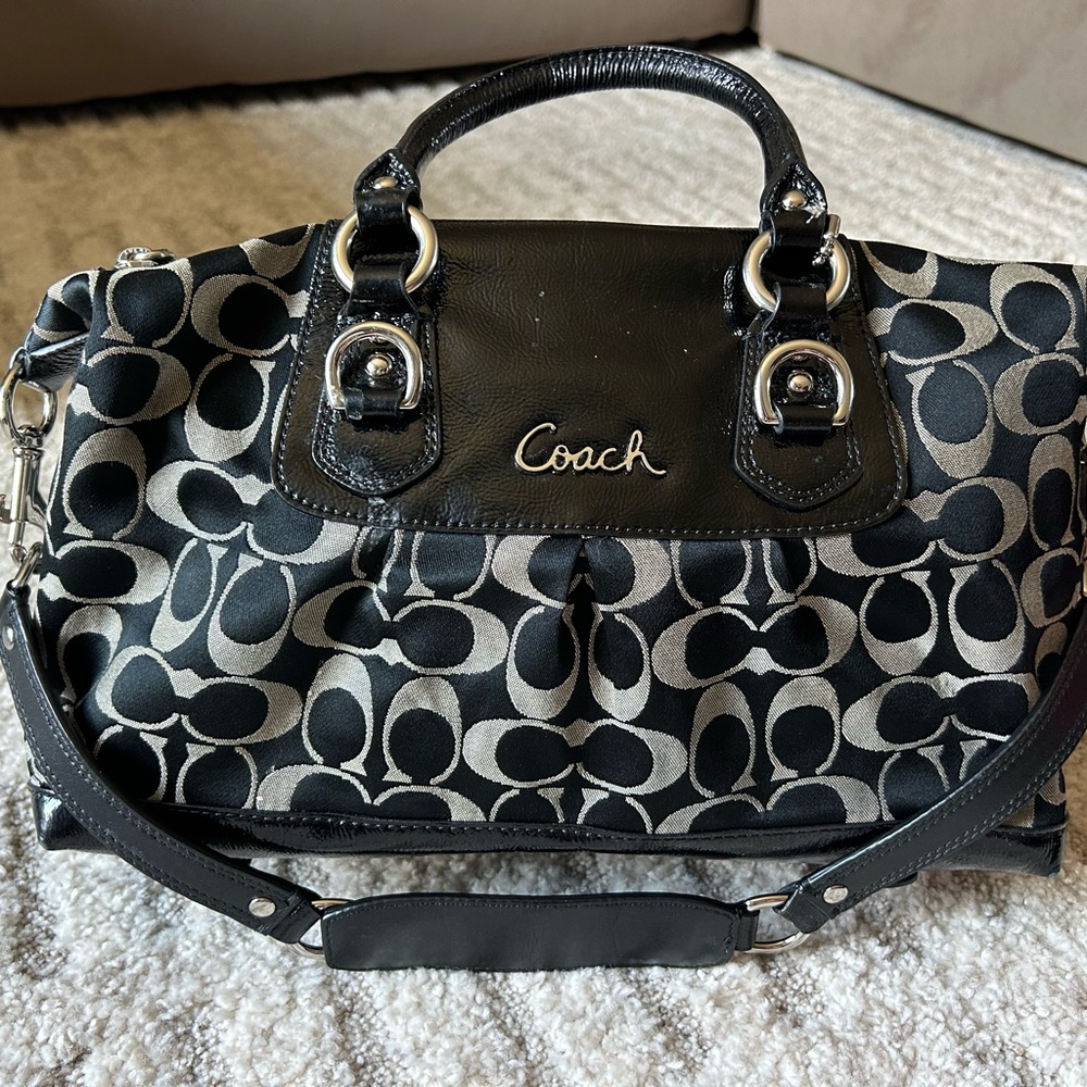 Vintage Coach Black and Gray Signature Handbag